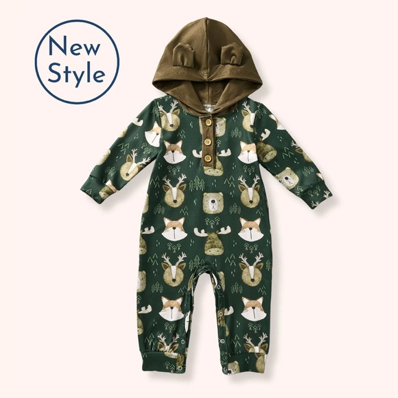 Green Forest Animal Print Kids One Piece - Picture 1 of 4